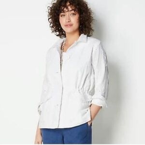 J. Jill Women's White Embroidered Utility Jacket With Front Pockets